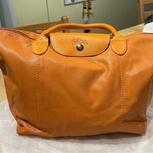 Longchamp Orange Leather Tote Bag